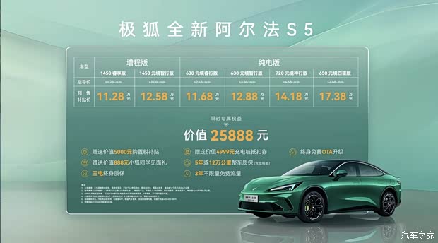 11.28万元起 提供增程动力/纯电续航230km 新款极狐阿尔法S5预售